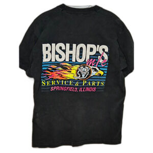 Vintage Bishop's M/C Service & Parts Graphic T-Shirt | Men's Size Medium | Black